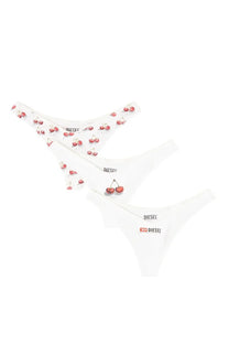 Diesel women’s of ufpn punchy briefs white thong underwear set with cherry print and brand logo design