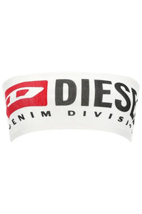 White diesel womens ufsb melanie bandeau bra featuring a bold red and black denim division logo headband