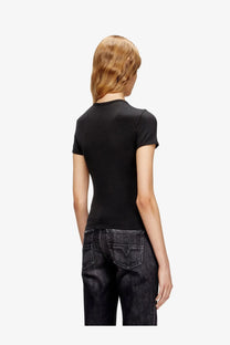 Diesel women’s uncutieslong od black short sleeved fitted cotton blend tee with crew neck