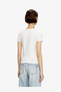 White short-sleeved cotton blend t-shirt with round neckline from diesel womens uncutieslong od collection