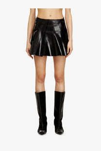 Black pleated faux leather mini skirt with glossy finish from diesel womens virgin wool blend skirt black collection