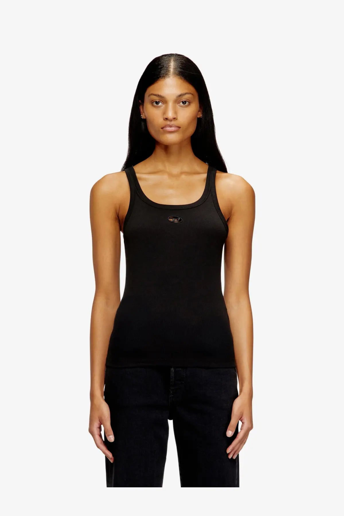 Diesel women’s wife od ribbed cotton tank top in black with a subtle Calvin Klein logo on the chest