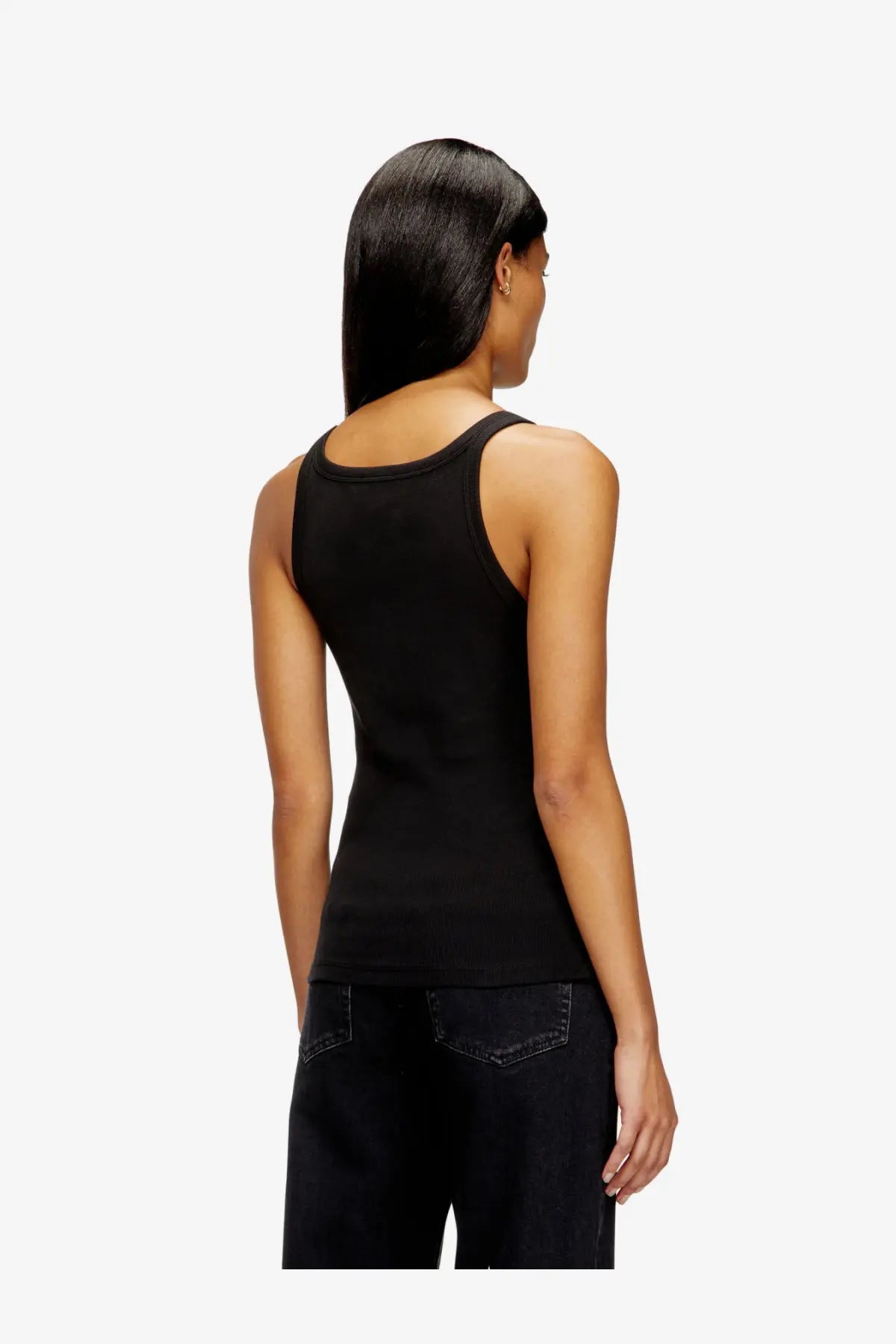 Black sleeveless ribbed cotton tank top by Diesel womens wife od with a simple fitted design