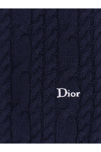 Dior men’s dark navy blue cable knit cashmere sweater with subtle white dior logo embroidered on the chest