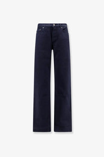 Dior men’s cotton jeans in dark indigo blue with straight-leg cut and classic five-pocket design