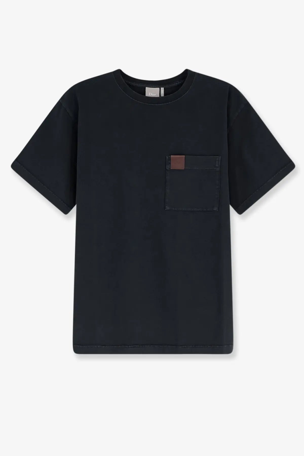 Black dior mens cotton jersey short-sleeved t-shirt with chest pocket and brown leather patch detailing