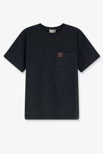 Black dior mens cotton jersey short-sleeved t-shirt with chest pocket and brown leather patch detailing