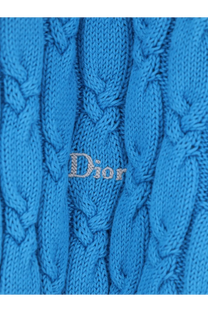 A vibrant blue dior men’s cotton cable-knit sweater with a subtle embroidered logo and textured design