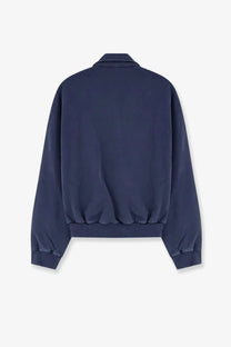 Navy blue cotton bomber jacket with ribbed cuffs and hem in Dior men’s sweatshirt style