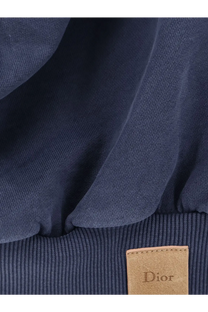 Navy blue ribbed knit cotton sweatshirt for men with tan leather Dior brand label stitched at the hem