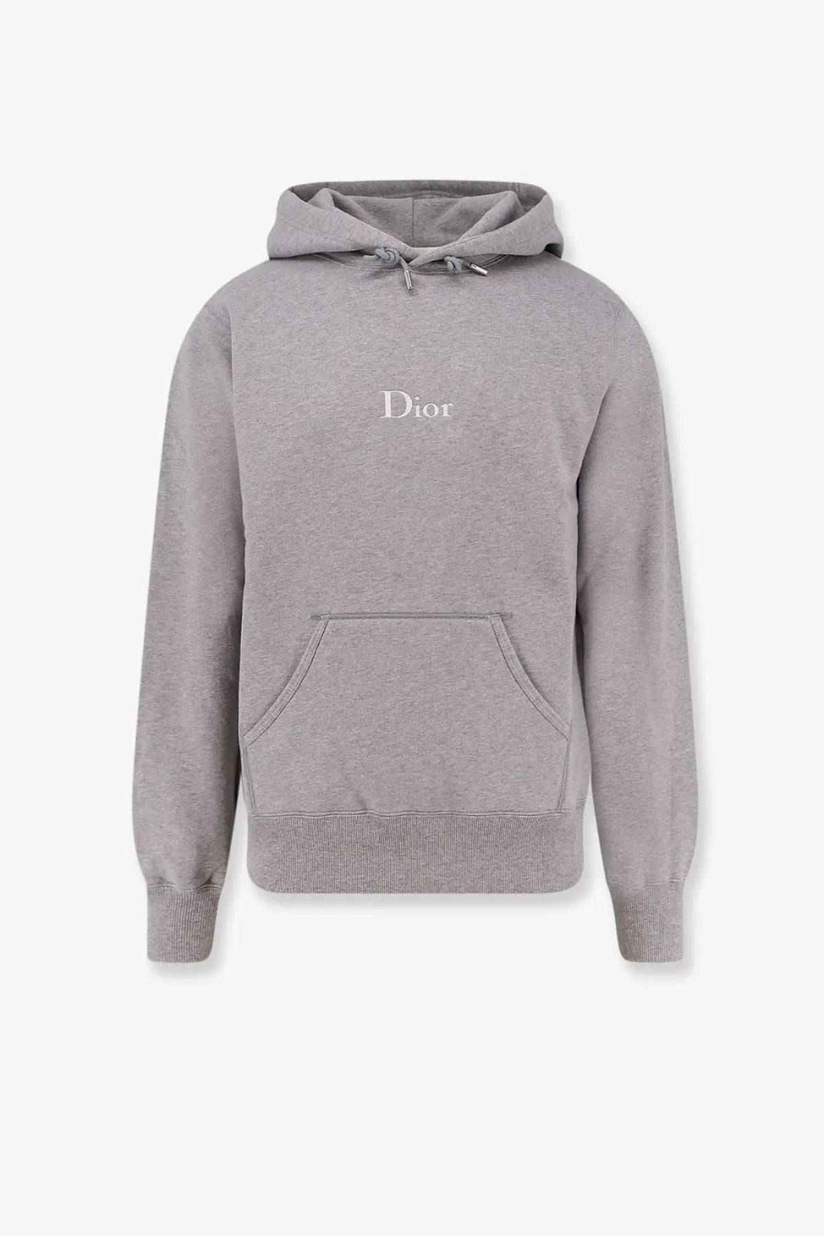 Gray dior men’s cotton sweatshirt with subtle white embroidered logo and ribbed cuffs on the chest