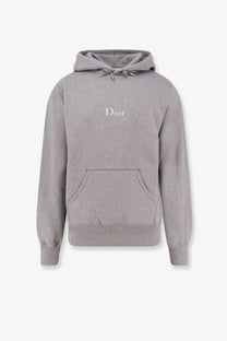 Gray dior men’s cotton sweatshirt with subtle white embroidered logo and ribbed cuffs on the chest