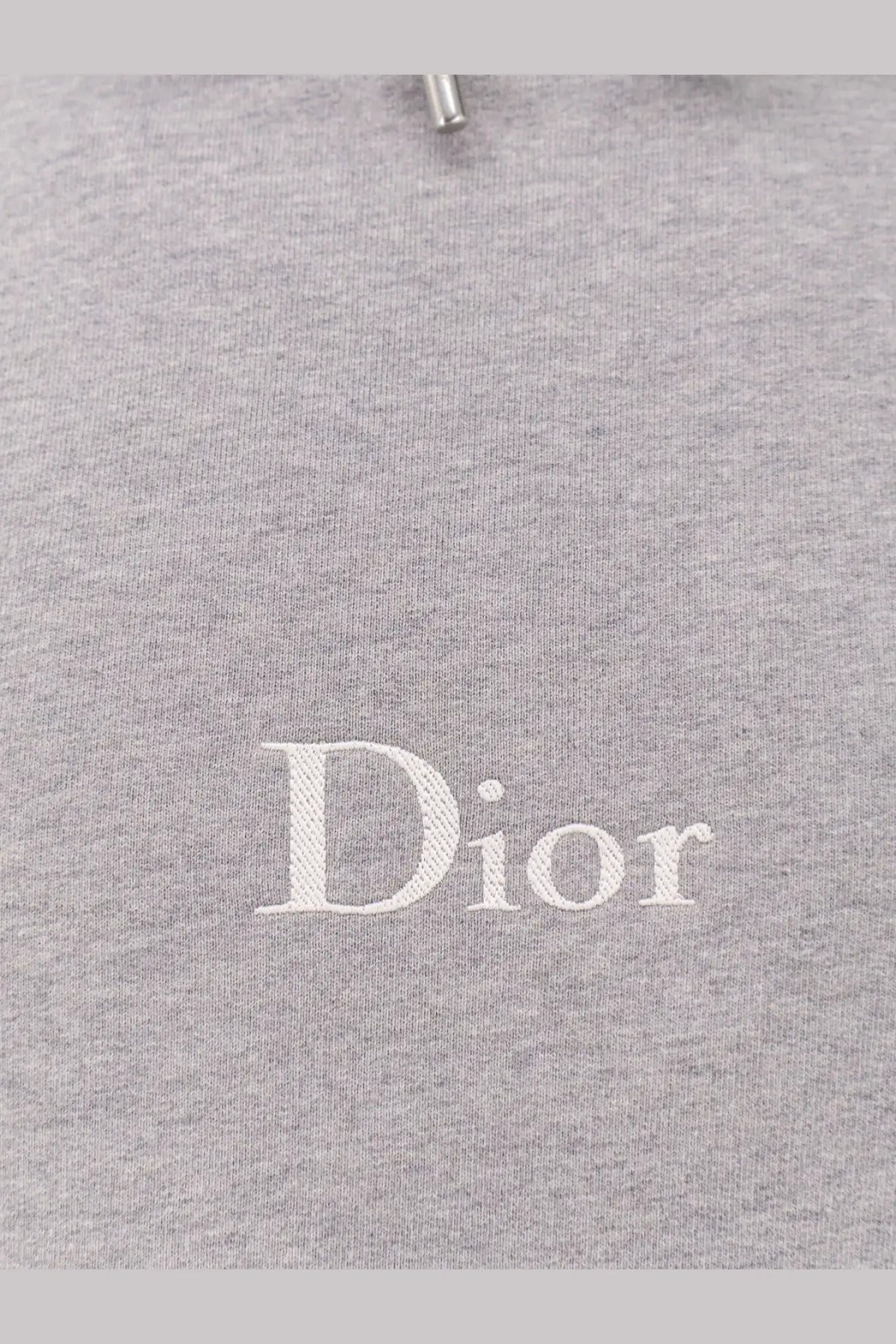 Gray dior men’s cotton hoodie with white embroidered logo on front in a comfortable sweatshirt design