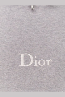 Gray dior men’s cotton hoodie with white embroidered logo on front in a comfortable sweatshirt design