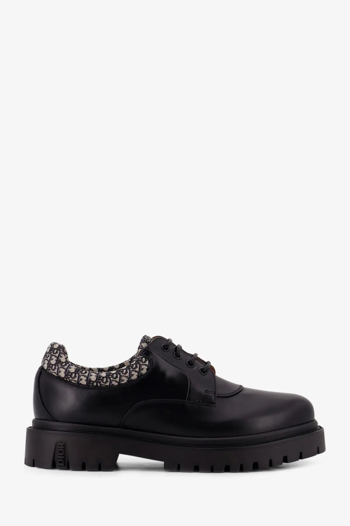 Dior men’s DH Dexpii leather lace black oxford shoe with textured patterned collar and chunky sole