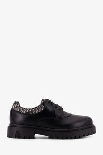 Dior men’s DH Dexpii leather lace black oxford shoe with textured patterned collar and chunky sole