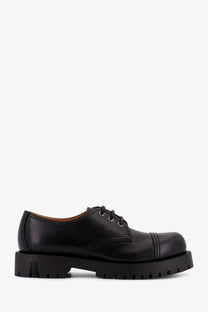 Black leather dior men’s dh dexpiii lace up derby shoe with chunky rubber sole and silver eyelets