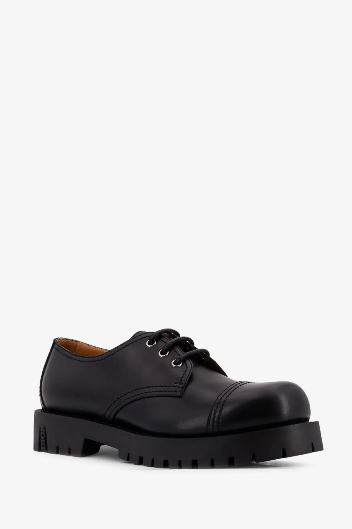 Dior men’s dh dexpiii black leather oxford shoes with chunky rubber sole and silver eyelets lace up design