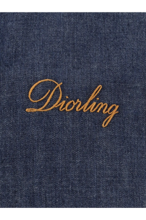 A navy blue denim jacket for men featuring golden thread embroidery of diorling on the back side