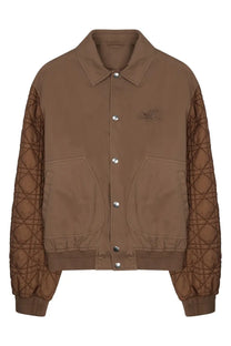 Dior men’s giacca con brown quilted bomber jacket with diamond-stitched sleeves and silver buttons