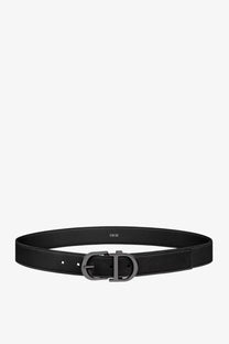 Black leather belt for men with a sleek metallic Dior logo buckle in black