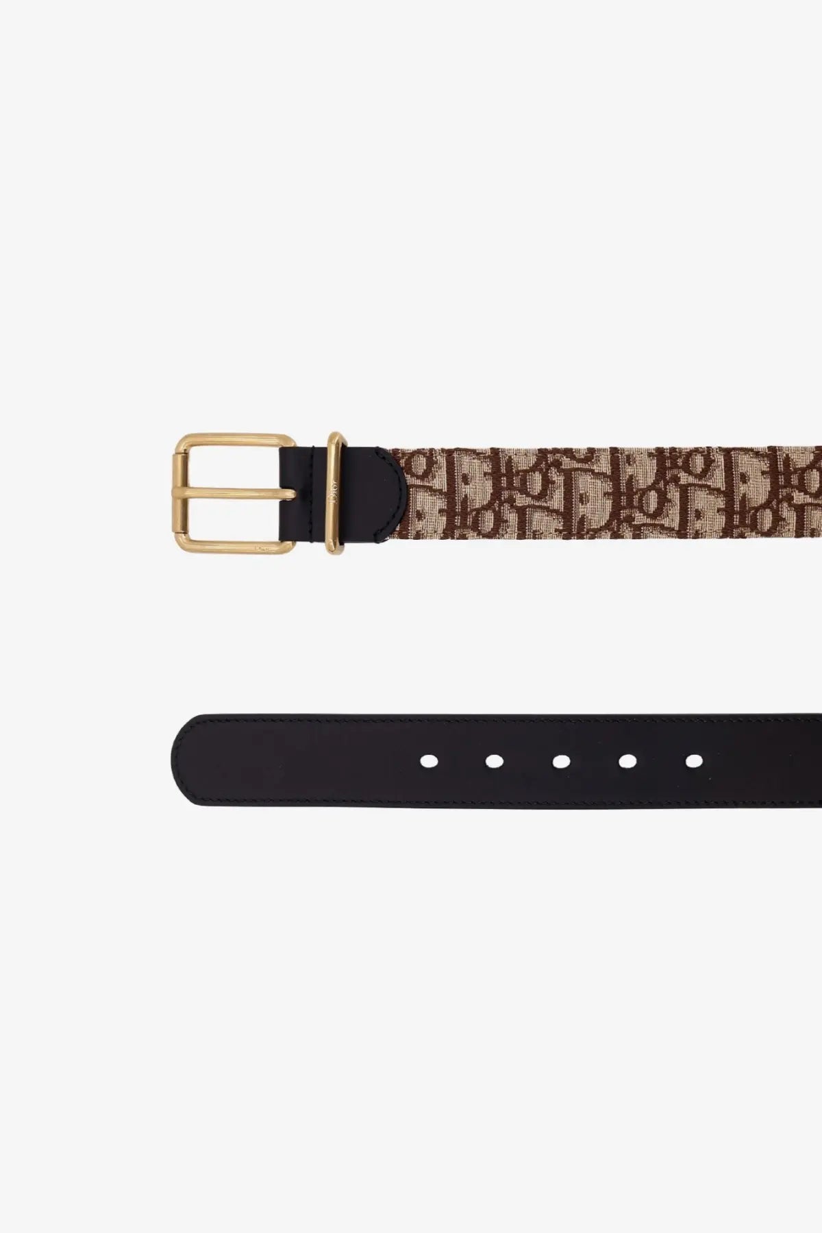 Dior men’s leather belt brown with beige and brown oblique print and gold-tone buckle