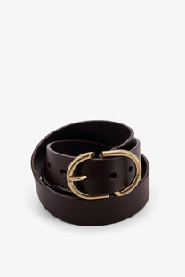 Dior men’s leather belt brown with dark brown leather strap and sleek gold toned oval buckle