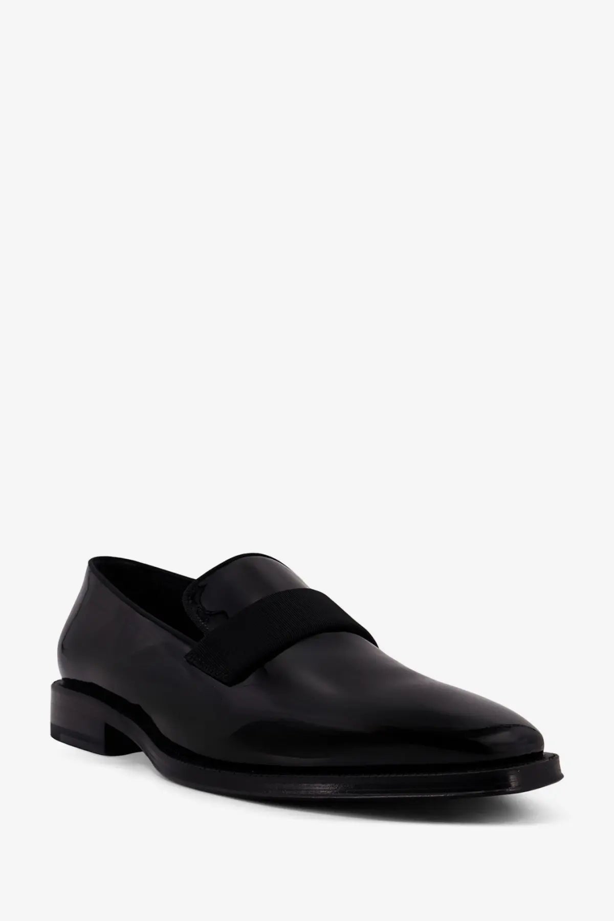 Dior men’s palmarè black patent leather loafer with a sleek minimalist design and contrasting black elastic strap