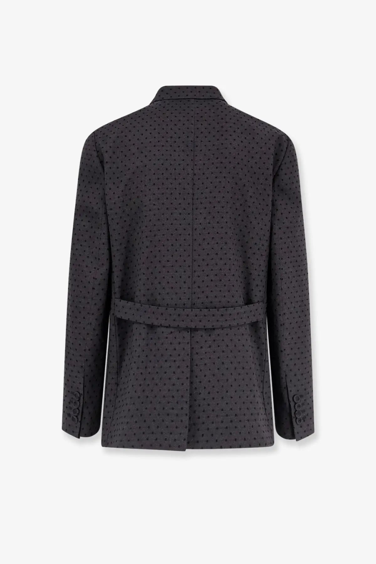 Dior men’s dark gray virgin wool and alpaca jacquard blazer with black polka dots and matching belt