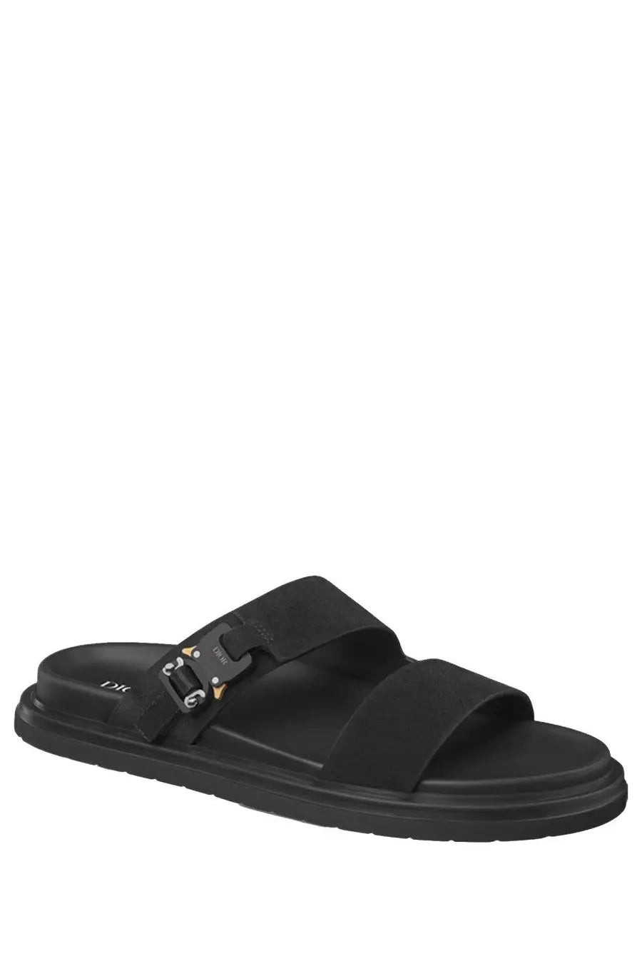 Dior men’s Sandalo Aqua black rubber slide sandal with sleek minimalist design and sturdy buckle closure