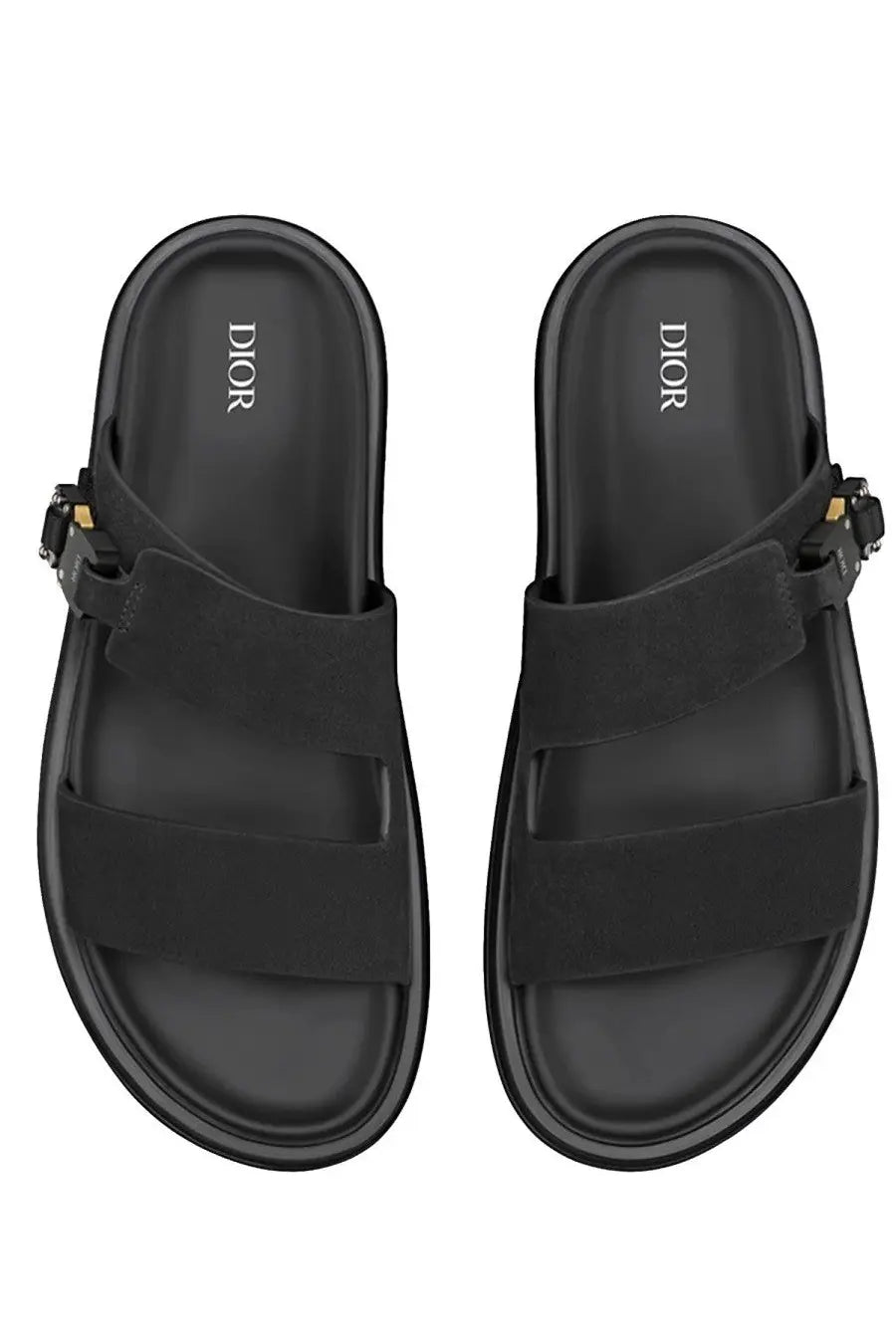 Black Dior men’s Sandalo Aqua sandals with two wide straps and gold-tone buckle details