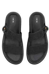 Black Dior men’s Sandalo Aqua sandals with two wide straps and gold-tone buckle details