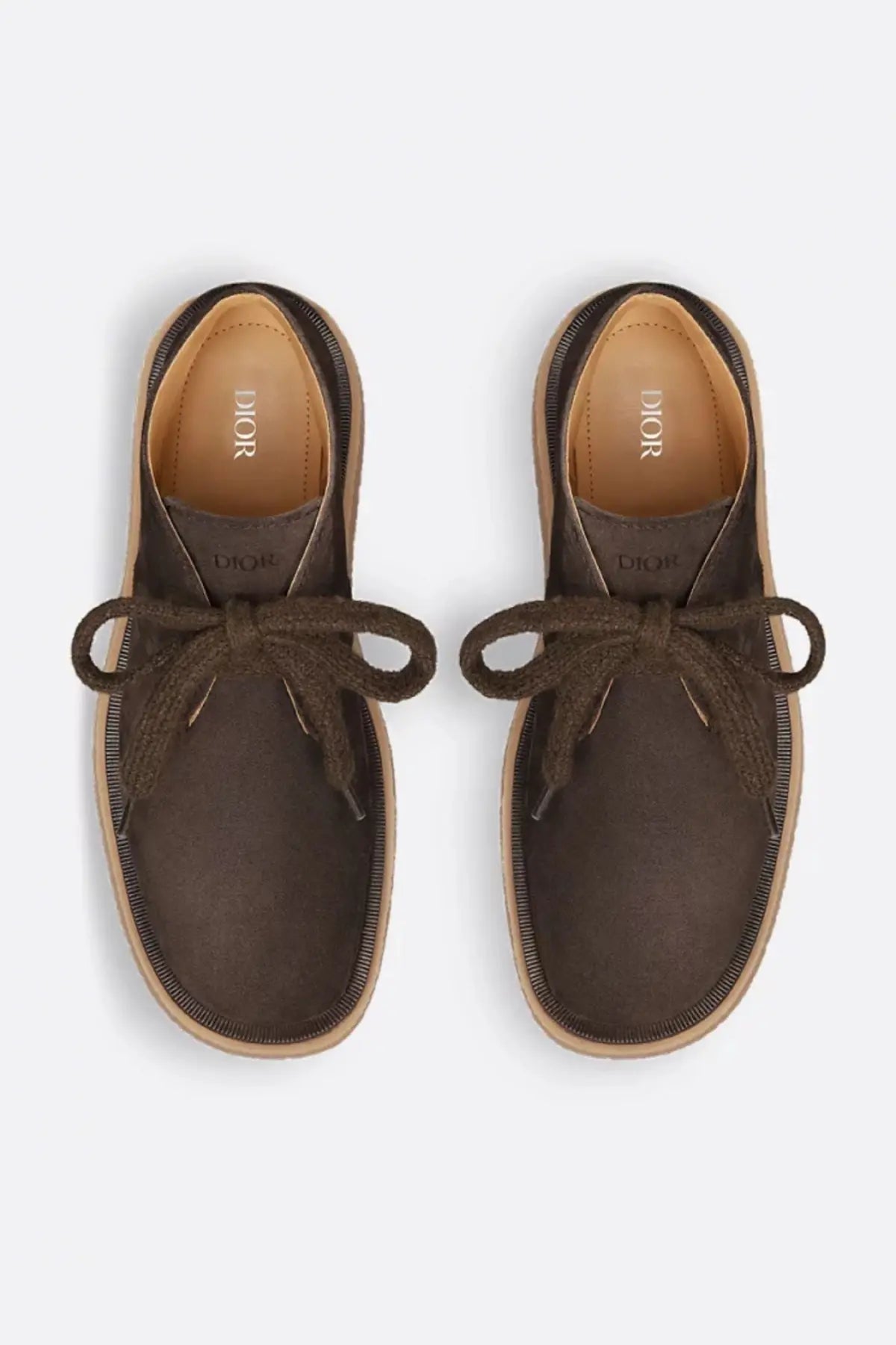 Dark brown suede dior men’s scarpa sahara desert chukka boots with matching laces and tan soles