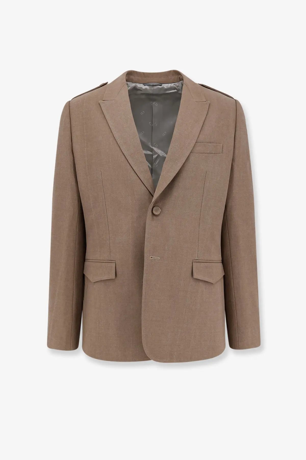 Beige wool blazer by Dior for men featuring notched lapels and two flap pockets in virgin wool material