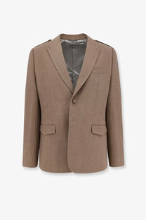 Beige wool blazer by Dior for men featuring notched lapels and two flap pockets in virgin wool material