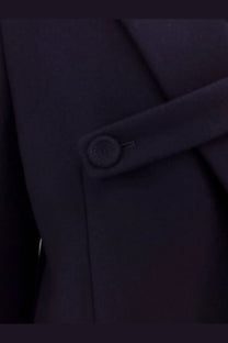 Dior men’s single breasted black virgin wool coat button with subtle texture and matching dark navy fabric