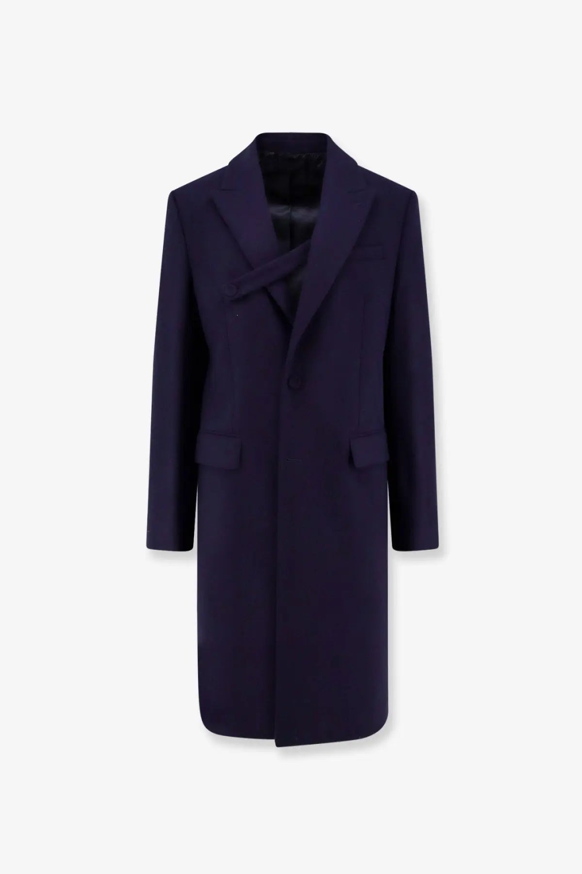 Dior men’s single breasted virgin wool coat black with classic notched lapel and two front flap pockets