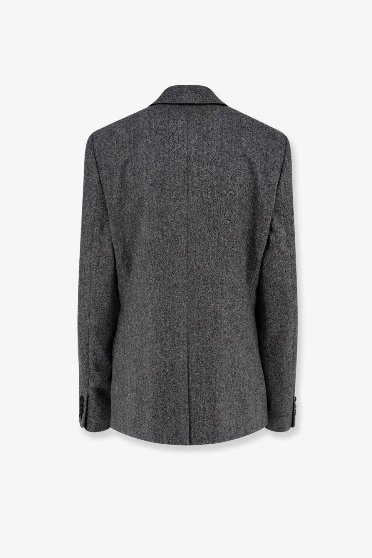 A tailored gray herringbone wool blazer with classic notched collar and buttoned cuffs from Dior men