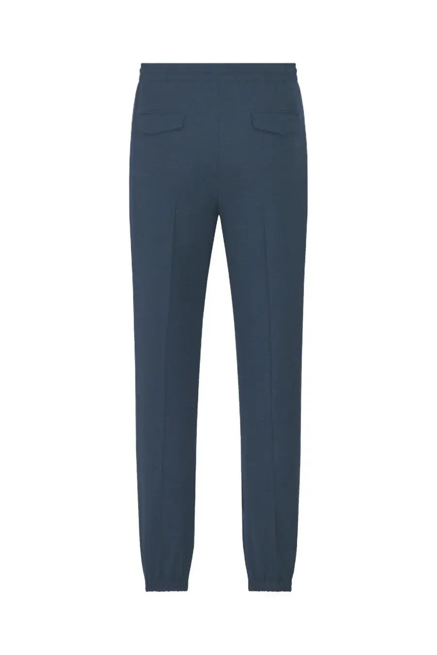 Dark blue wool blend slim-fit dior men’s trousers shown from the back with tailored waistband and two rear pockets
