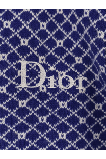 Navy blue dior men’s wool sweater with white diamond pattern and embroidered logo on front