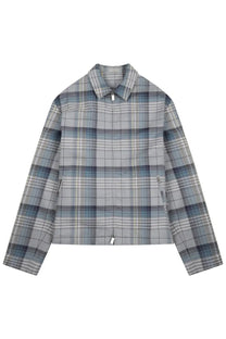Dior men’s zippered check shirt multicolor gray and blue plaid jacket with collar front zipper and zippered pockets