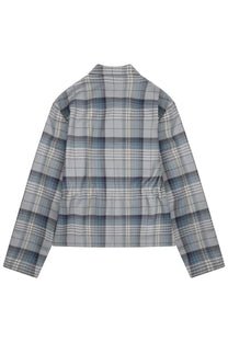 Dior men’s zippered check shirt multicolor gray and blue plaid long-sleeved cotton shirt with collar