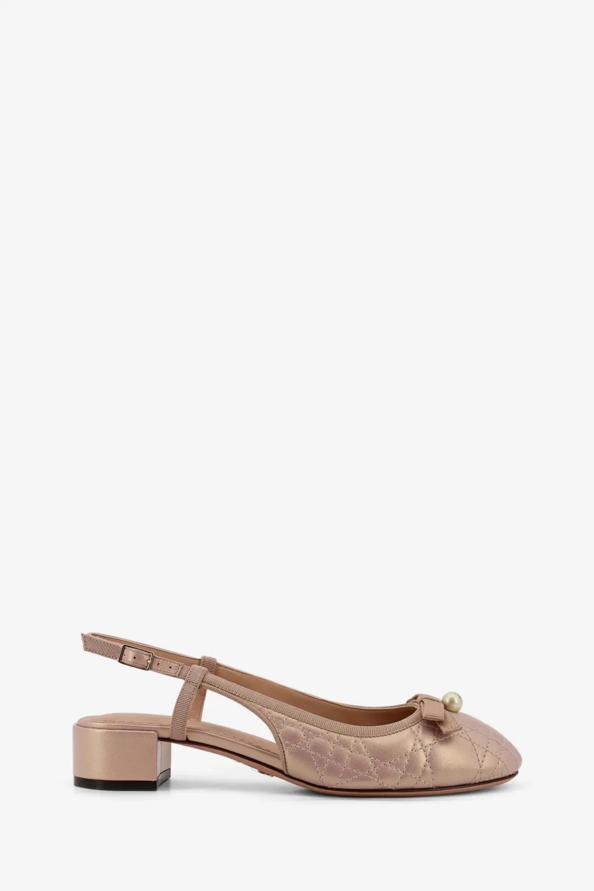 Beige quilted leather slingback pump with pearl toe accent from Dior womens Dior Ballet Leather Pumps Pink collection