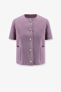 Dior women’s bouclé virgin wool blend lavender blazer with textured short sleeves round neckline buttons and pockets
