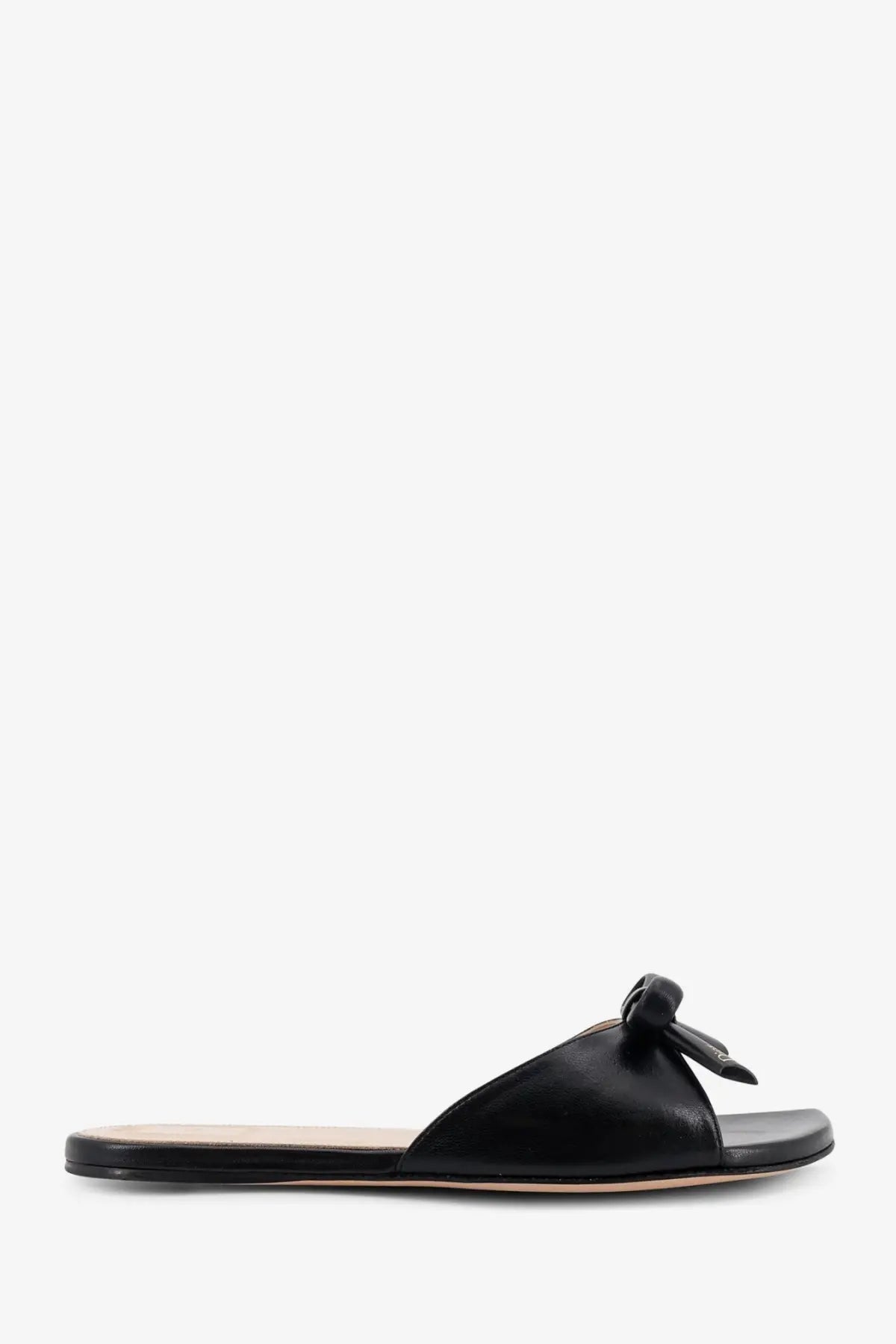 Dior women’s black leather slide sandal featuring a decorative bow at the toe for stylish comfort