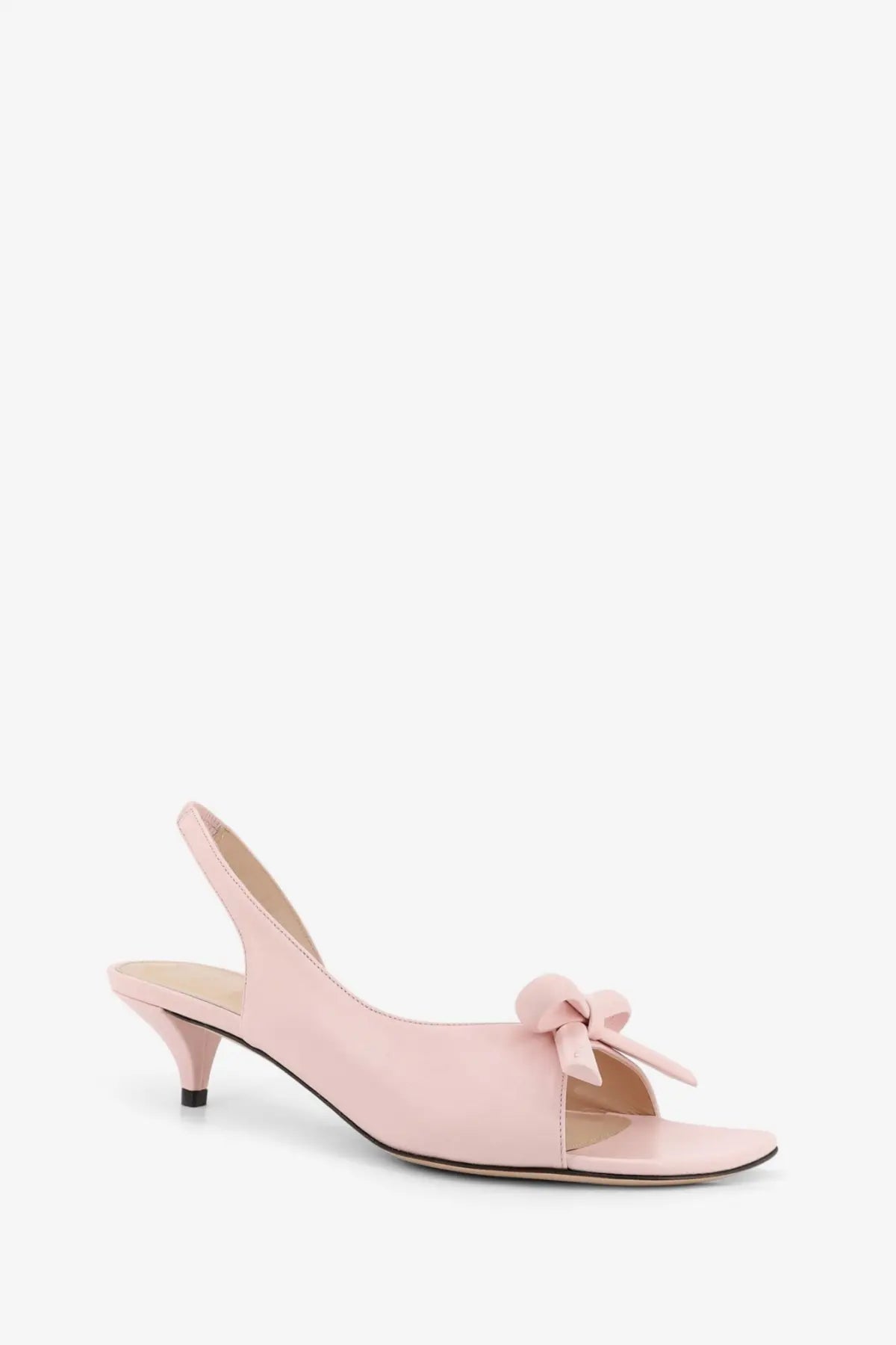Dior women’s blue patent leather slingback sandal with a delicate pink bow at the toe