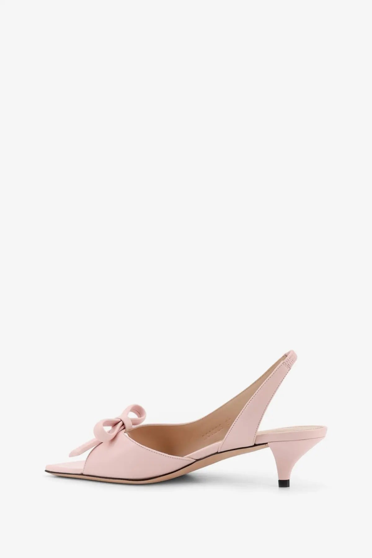 Dior women’s blue leather slingback sandal with a delicate pink bow at the toe