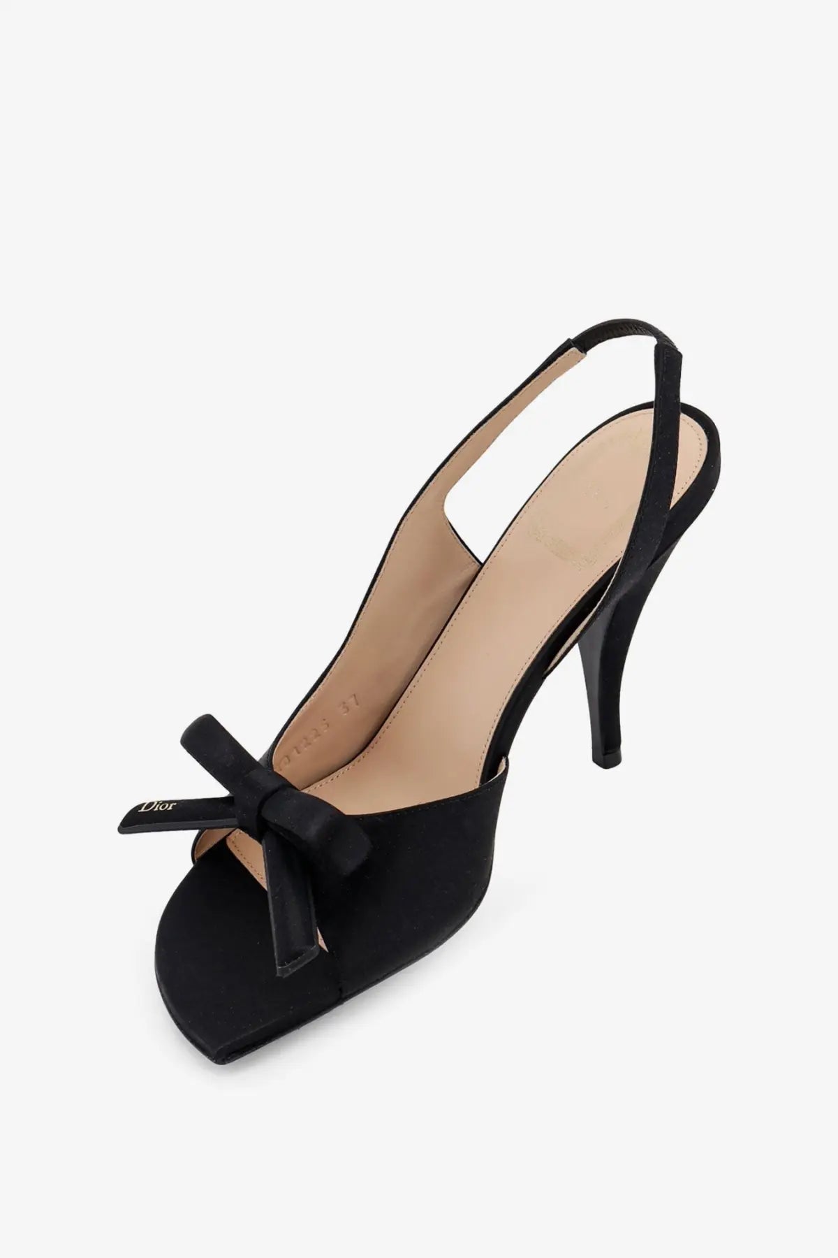 Black satin dior slingback pump with bow detail at the toe from dior women’s dior bow satin sandals black collection
