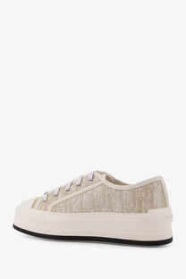 Dior women’s beige canvas walkndior low-top sneakers with white laces and thick off-white platform sole