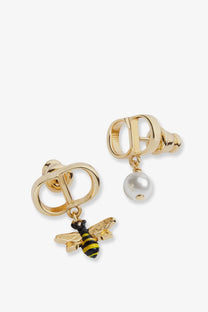 Gold-tone dior women’s cd garden bee and pearl stud earrings with enamel detailing in gold